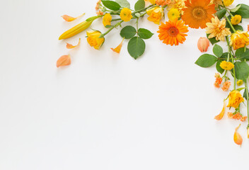 Wall Mural - frame of beautiful flowers on white background