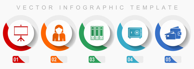 Leinwandbilder - Seminar icon set, miscellaneous icons such as board, woman, archive, safe and money, flat design vector infographic template, web buttons in 5 color options