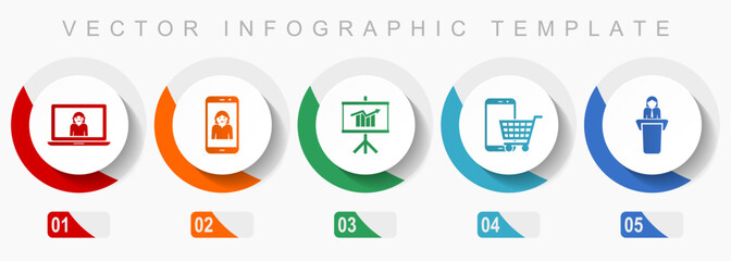 Leinwandbilder - Online store icon set, miscellaneous icons such as customer service, seminar, cart and learning, flat design vector infographic template, web buttons in 5 color options