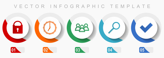 Aufkleber - Internet icon set, miscellaneous icons such as padlock, watch, people, lens and vote, flat design vector infographic template, web buttons in 5 color options
