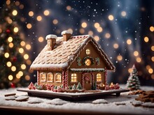 Gingerbread House In The Snow