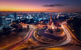 Fototapeta Nowy Jork - Aerial view of Windhoek, Namibia, featuring the its best-recognized landmark, the Christ Church (Christuskirche), a German Lutheran church combining Neo-Gothic and Art Nouveau styles, built in 1907.