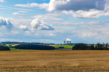 Wall Mural - Nuclear power plant Temelin on a horizon. Summer landscape. Czech Republic.