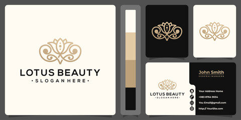 Wall Mural - Lotus beauty monoline logo luxury with business card template