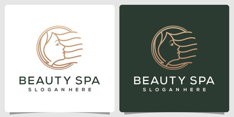 Wall Mural - Beauty spa woman luxury monoline logo with business card template