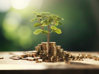 Little tree growing from money coin, financials saving concept.