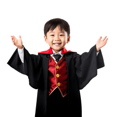 Wall Mural - Cute little asian boy wearing magician Halloween costume. Isolated on transparent background. 