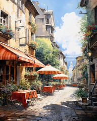 Wall Mural - Street cafe in Paris, France. Watercolor painting on canvas
