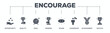 Encourage banner web icon glyph silhouette with icon of opportunity, quality, goal, reward, vision, leadership, achievement, success