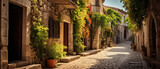 Fototapeta Uliczki - Winding narrow stone street of an old fabulous beauty