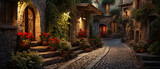 Fototapeta Fototapeta uliczki - Winding narrow stone street of an old fabulous beauty