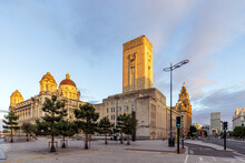 View Along Strand Street At Pier Head In Liverpool, Merseyside, UK, Taken On An Early Summer Morning.