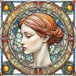 art nouveau stained glass female head
