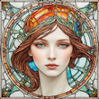 art nouveau stained glass female head
