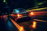 Fototapeta Miasto - Car on the road at night with motion blur