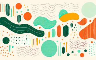 Colorful geometric shapes in Risograph texture or wall art style. Scandinavian Retro colors and shapes for backgrounds.