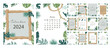 2024 table calendar week start on Sunday with leaf, safari that use for vertical digital and printable A4 A5 size