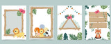 Fototapeta Pokój dzieciecy - Wood frame collection of safari background set.Editable vector illustration for birthday invitation,postcard and sticker