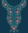 © Supansa - Colorful Hungarian folk art floral pattern in embroidery neckline design for kaftan dress. Fashion design for Indian kurta, kurti, blouse, and African clothing with vintage flower and foliage motifs.