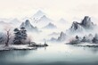 Traditional Chinese ink landscape painting with artistic conception. Generative AI