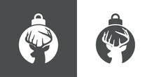 Tiempo De Navidad. Logo Con Silueta De Bola De Navidad Con Cabeza De Ciervo O De Reno Rudolph Para Su Uso En Invitaciones Y Felicitaciones