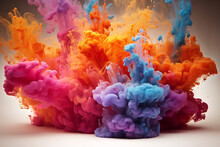 In A Controlled Environment, Two Chemicals Mix, Resulting In A Fascinating Display Of Colors And Cloud Formations, Demonstrating Chemistry In Action