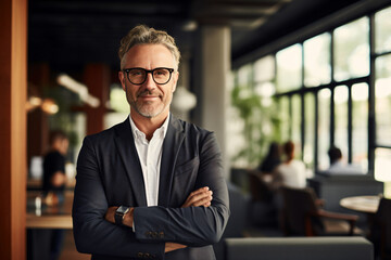 Wall Mural - Mature businessman standing in a co-working space - Generative AI