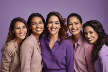 Young women group standing together and giving happy expression