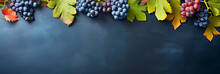 Image Of Ripe Fresh Grapes On Black Background Copy Space