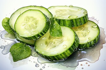 Poster - cucumber slices on white