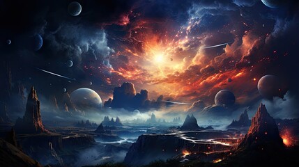 Wall Mural - Outer space scene with planets and galaxies illustration.