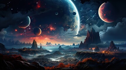 Wall Mural - Outer space scene with planets and galaxies illustration.