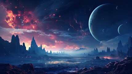 Wall Mural - Outer space scene with planets and galaxies illustration.
