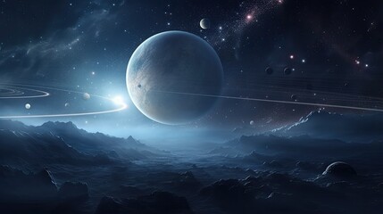 Wall Mural - Outer space scene with planets and galaxies illustration.