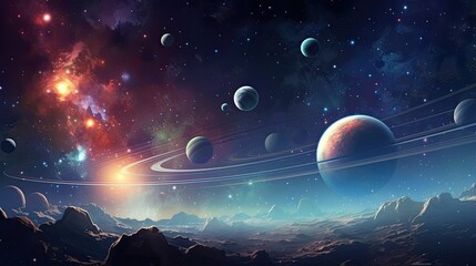 Wall Mural - Outer space scene with planets and galaxies illustration.