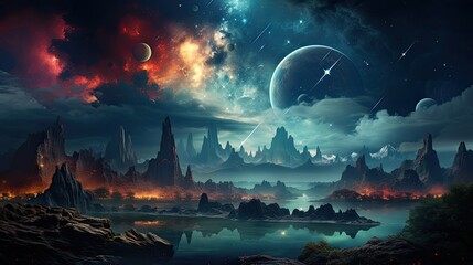 Wall Mural - Outer space scene with planets and galaxies illustration.