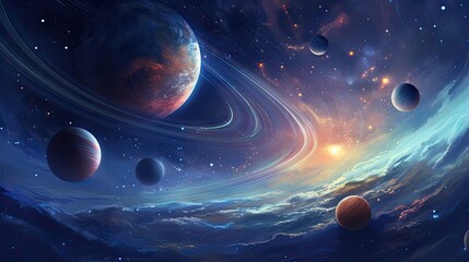 Wall Mural - Outer space scene with planets and galaxies illustration.