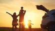 © maxximmm - family by car resting in the park. family and children silhouette resting on the car playing ball at sunset in the park on vacation. happy family kid dream concept. camping by sun car in the park
