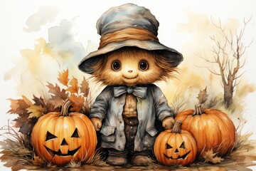 Poster - scarecrow and pumpkin