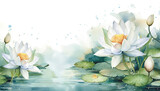Fototapeta Kwiaty - white lotus flower background watercolor