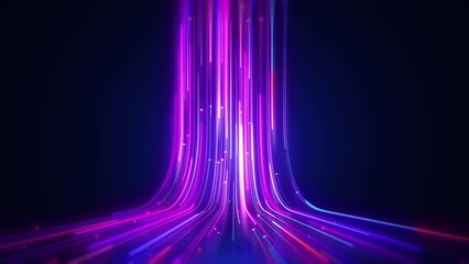 Wall Mural - stream neon glowing information lines arrows video effects motion blurred abstract background loop t