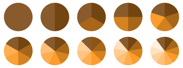 circles divided diagram 3, 10, 7, graph icon pie shape section chart. segment circle round vector 6,