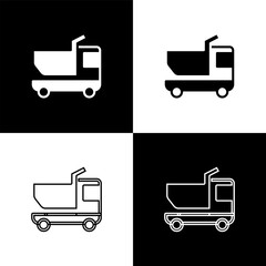 Canvas Print - Set Toy truck icon isolated on black and white background. Vector