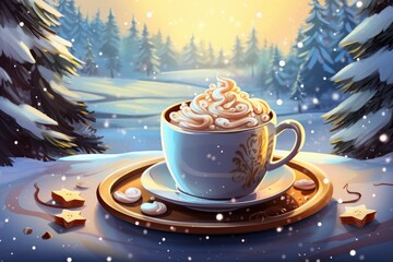 Poster - hot chocolate drink on christmas cozy winter day illustration