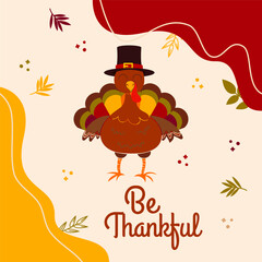 Thanksgiving background with turkey in a flat design. Thanksgiving background