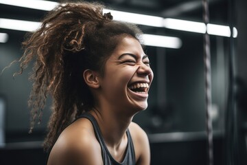 shot of a young woman laughing during her workout in the gym