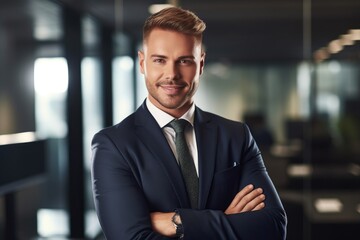 Wall Mural - shot of a young manager looking cheerful while standing in an office