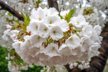 Poster - closeup of a flowering cherry tree in a garden or park