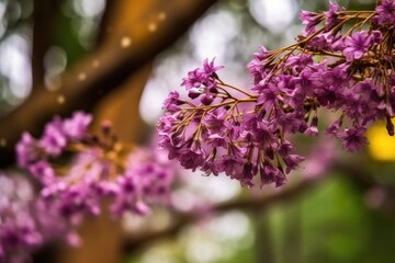 Poster - closeup of flowers on a tree with bokeh copy space