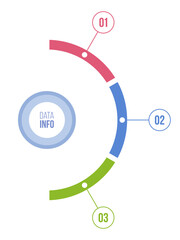 Wall Mural - infographic vector color template. circular chart with 3 options, steps or parts. process chart for 